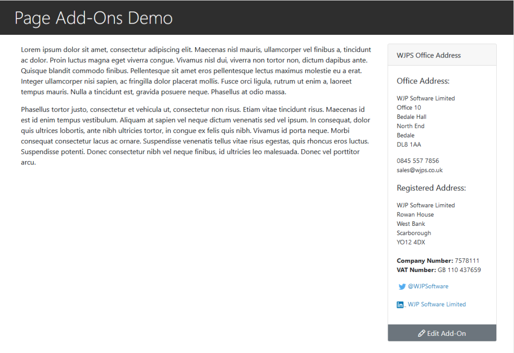 Page Add Ons | WCS Documentation