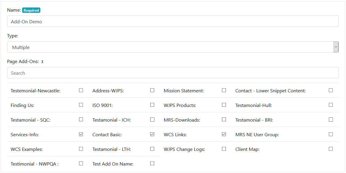 Page Add Ons | WCS Documentation