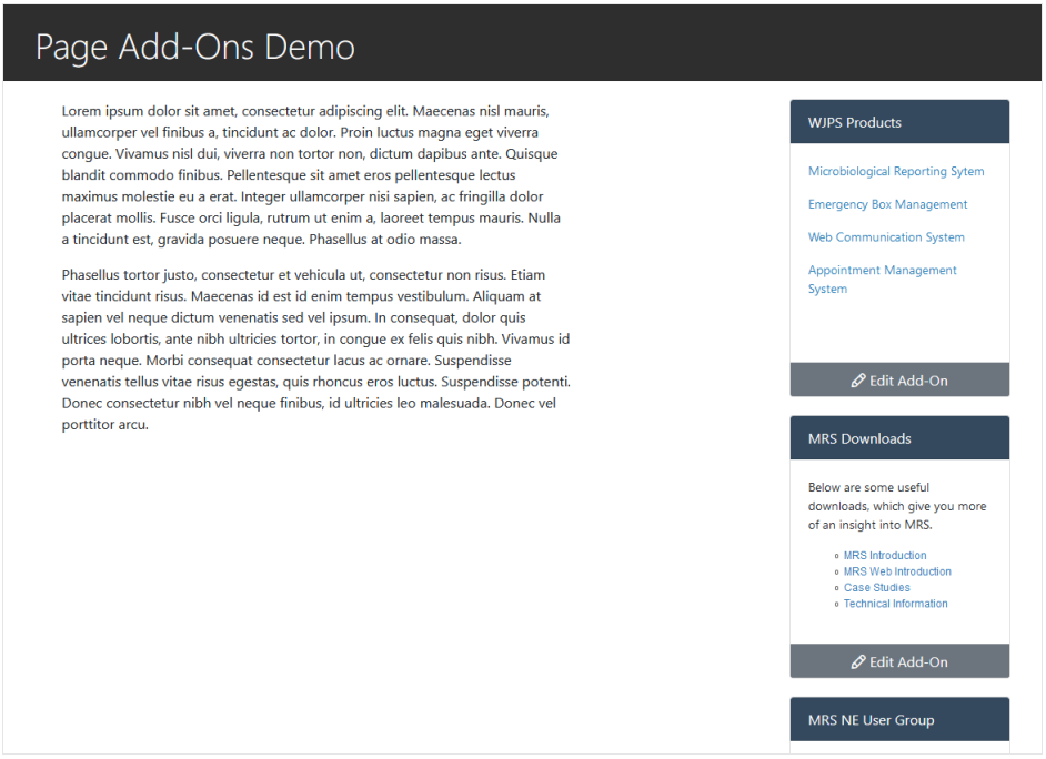 Page Add Ons | WCS Documentation